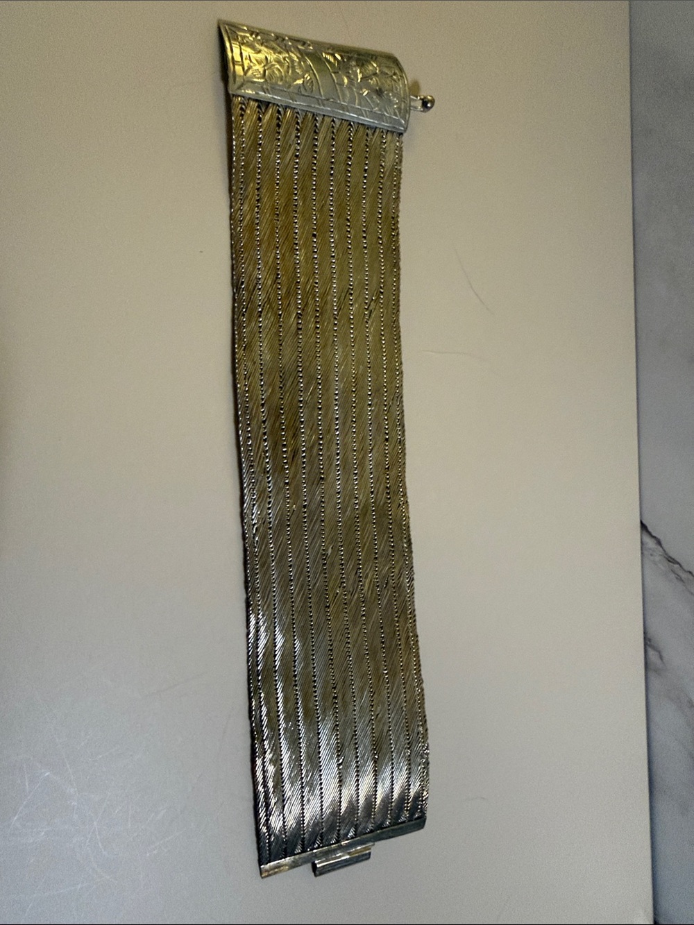 Vintage Silver Tone Wide Woven Mesh Bracelet